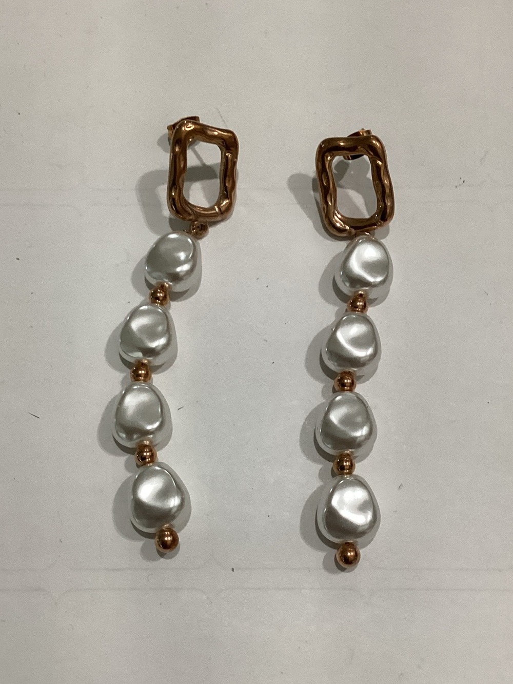 Gold and‎ White Pearl Drop Earrings - Women Jewelry
